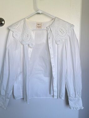 Sezane x Sea NY White Eyelet Collar Button-Up Blouse